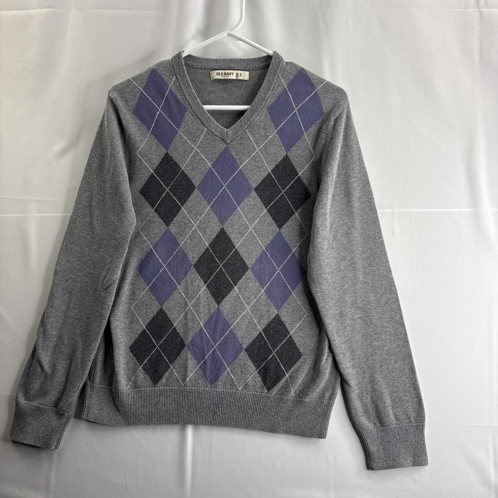 Old Navy V Neck Sweater Men's Small Argyle Long Sleeve